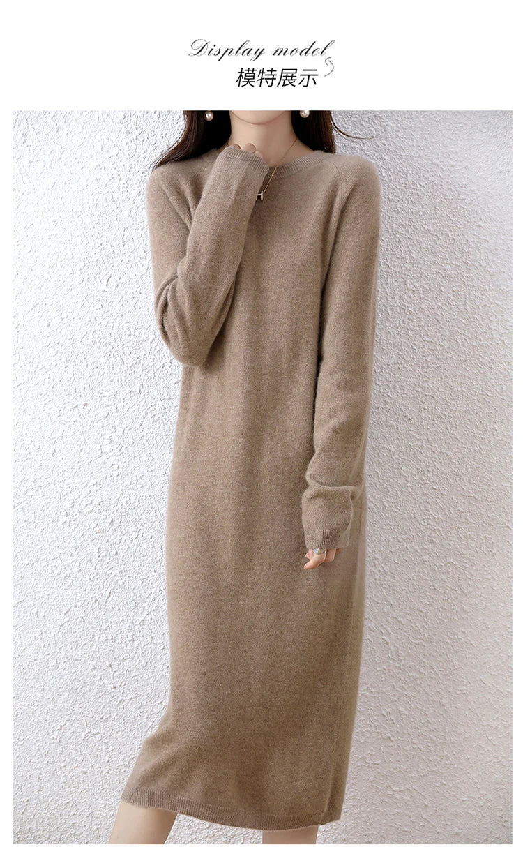 2022 Autumn Winter New Women Fashion Dress 100% Wool Warm Sweater Dress Long Sleeve Knitted Pullover Female Casual Dresses SwiftNest