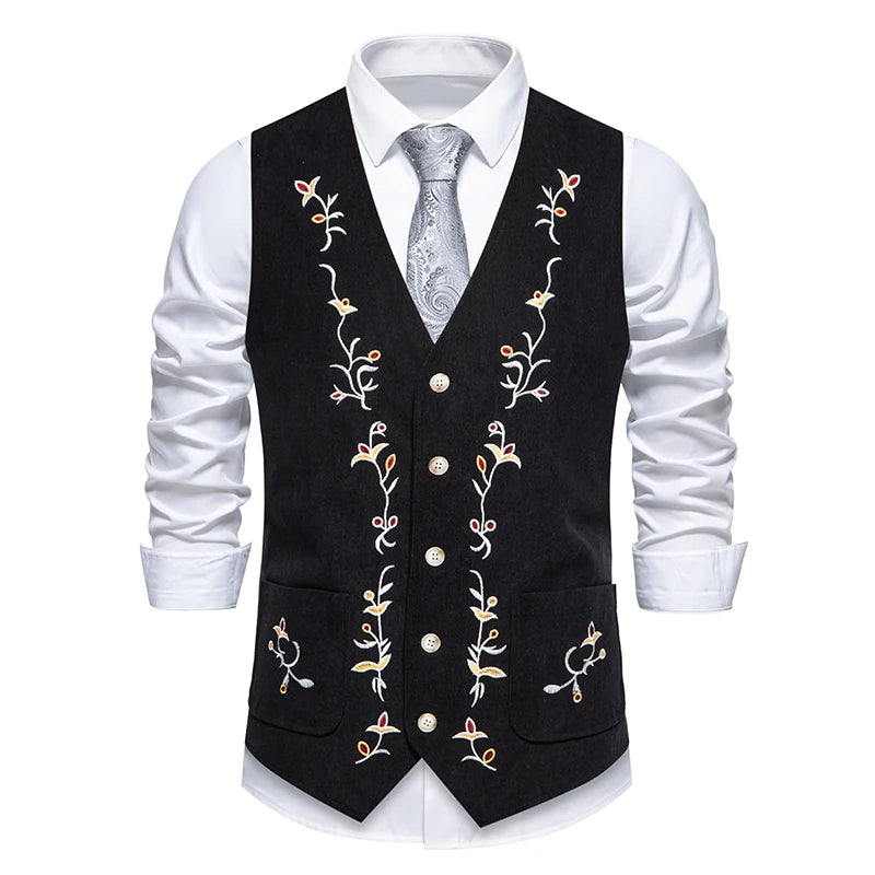 Mens Suit Vest Fashion Slim Fit Embroidered Men Waistcoat Tops Slim Business Vest Waistcoat Man England Style Male Leisure Sets