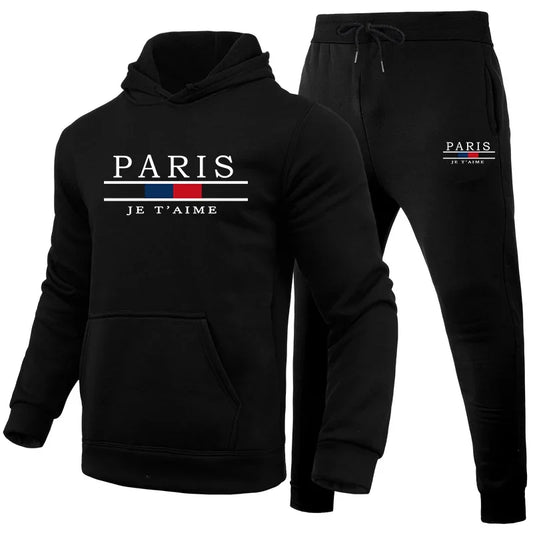 Men's outdoor sports set for autumn and winter: a two-piece hooded sweatshirt and sweatpants for fitness and casual jogging