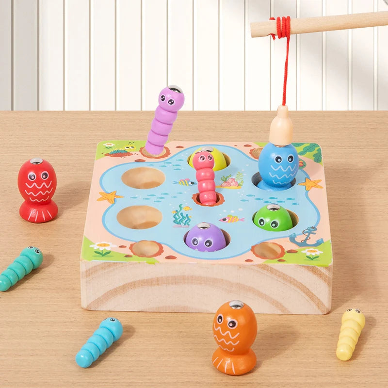 Wooden Fishing Game Toys Children Early Education Color Cognitive Toy Kids Interactive Games Toys for Gifts Fine Motor Skill