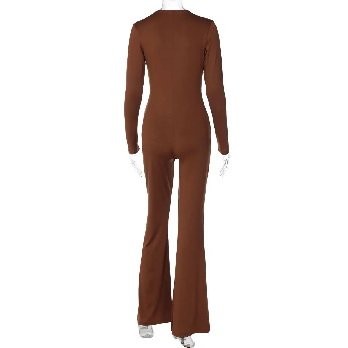 Women's Clothing 2025 Autumn Solid Color Long-sleeved Deep V-neck Fashion Pleated Slim-fit Jumpsuit