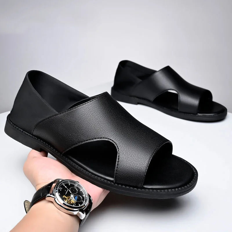 Hot Sale Summer Mens Sandals Pu Leather Designer Man Flat Shoes Slip on Beach Sandals High Quality Men Shoes Zapatos Para Hombre