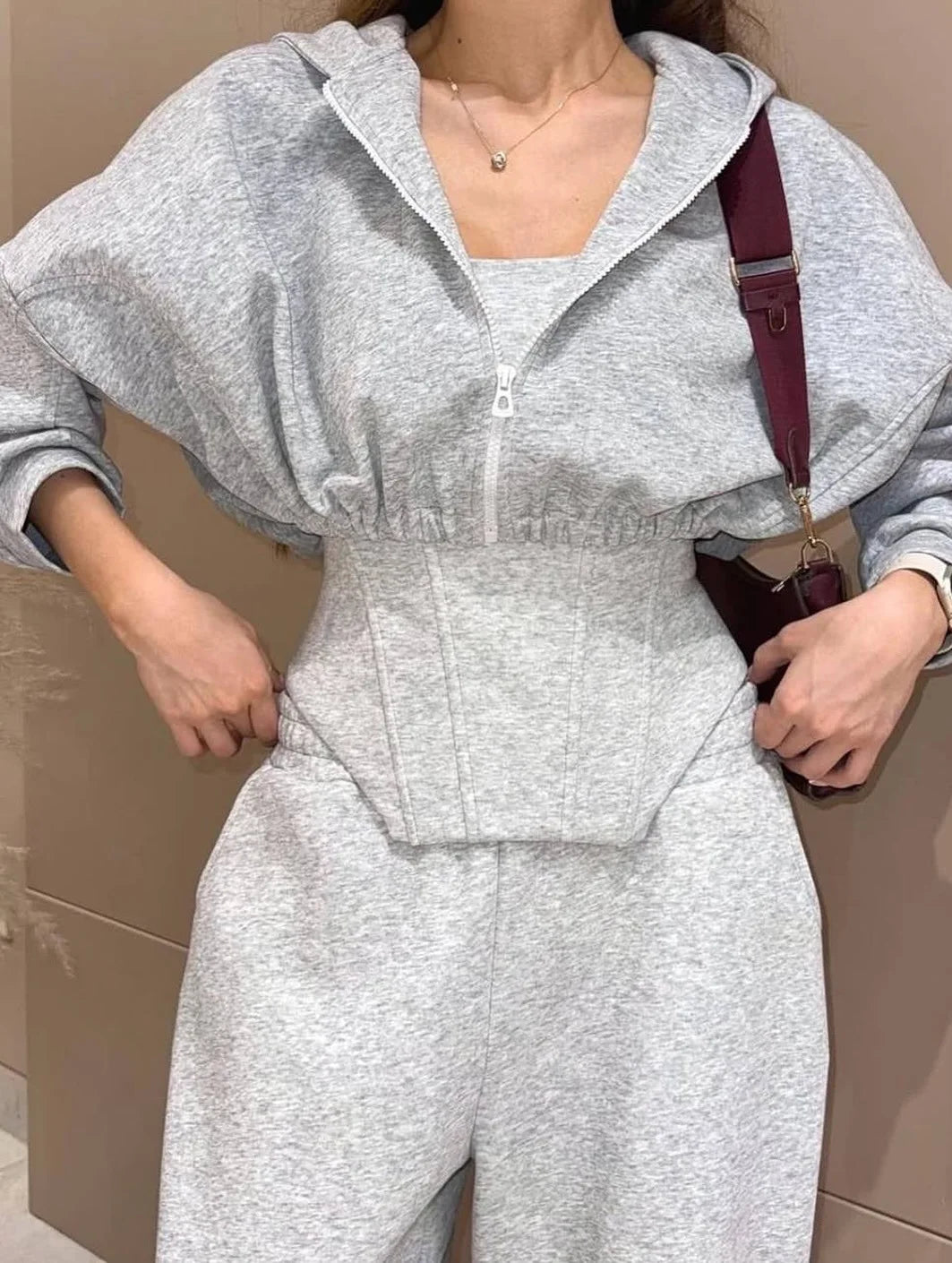 Women's clothing 2025 autumn new fashion hooded sweatshirt jacket vest wide leg pants three piece set