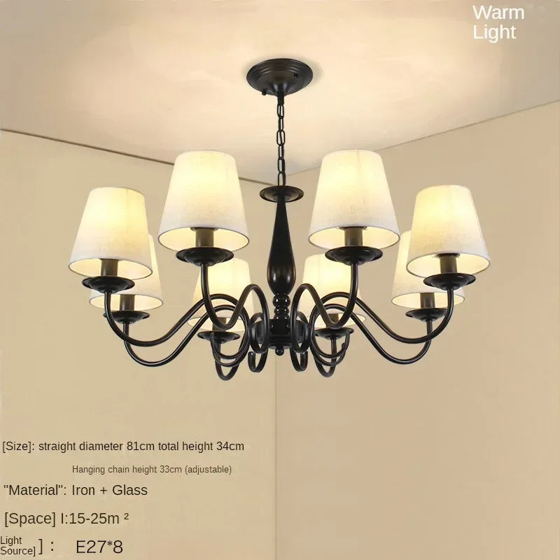 Living room lamp chandelier American country bedroom  simple home decoration cloth art iron lighting  pendant lights