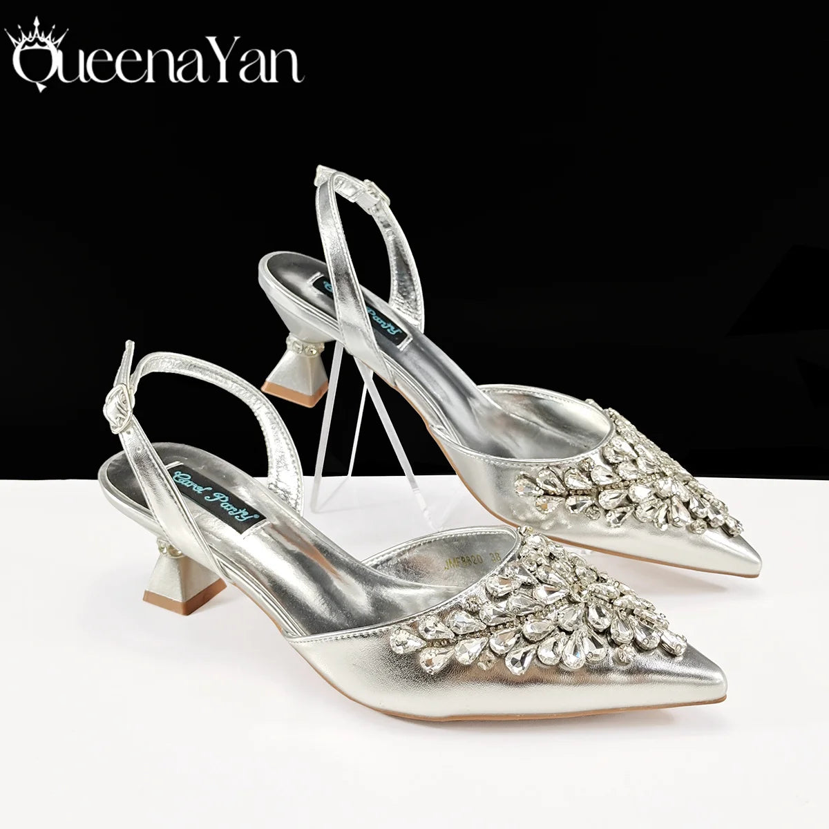 Queena Yan Italian shoes and handbags accessory set with rhinestone metal embellishments Wedding shoes Bridal shoes Designer