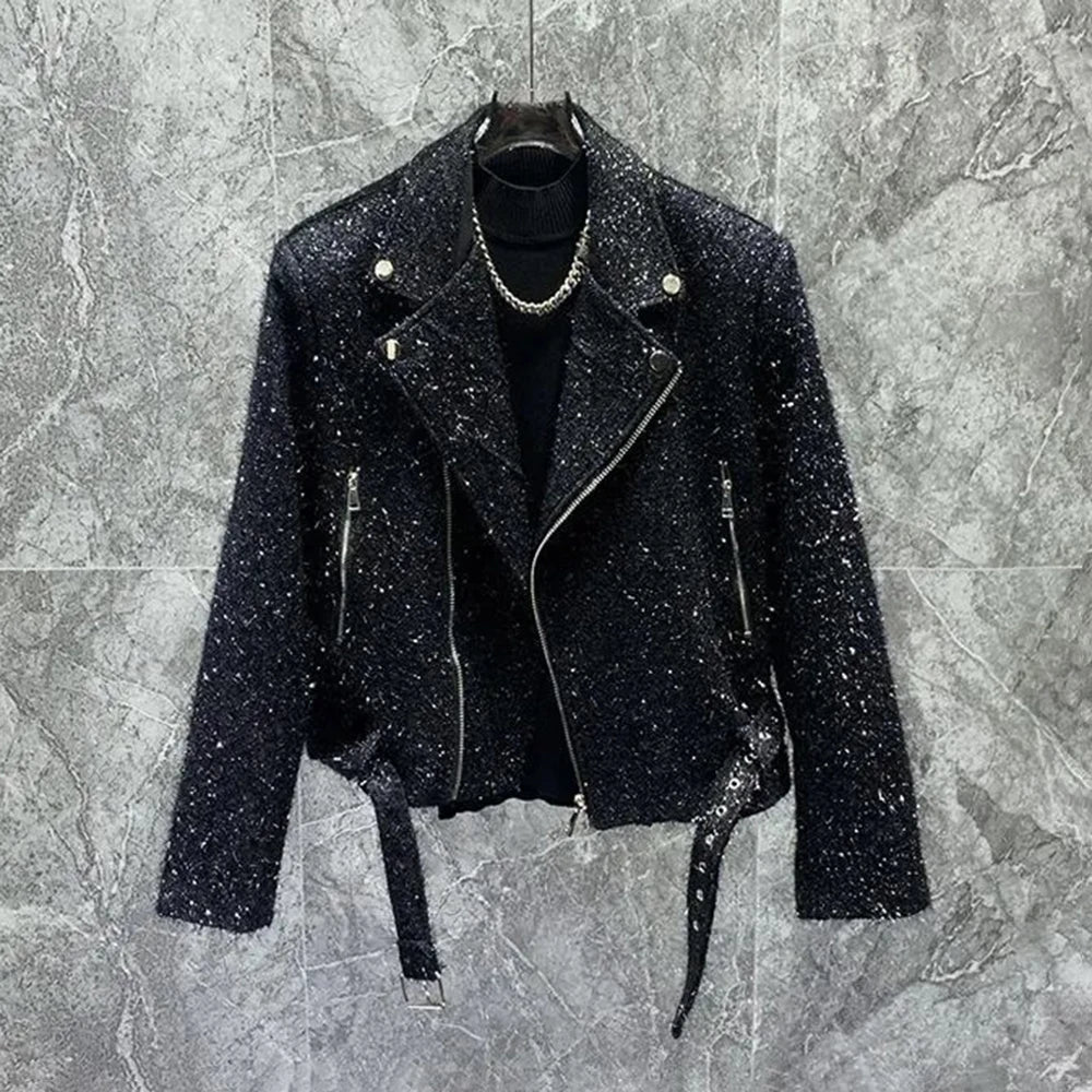 Mens Jacket Fringe Shiny Casual Performance Clothes Streetwear Fashion Youth Campus Trend Male Long-Sleeve Top Men'S Clothing