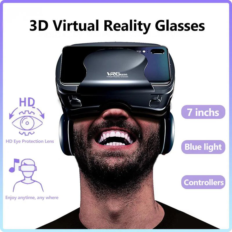 3D VR Headset Smart Virtual Reality AR Glasses Helmet For Smartphones Phone 7 Inches Lenses with Controllers Headphones 2025