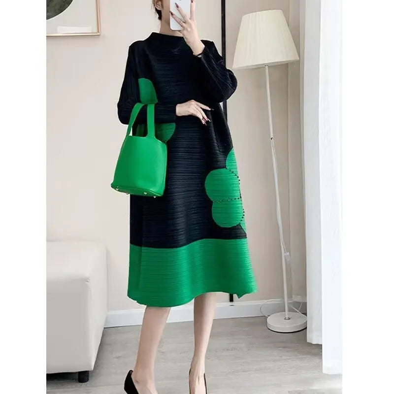 Womens Dresses Long Dresses High-quality Printed Long Skirt Elegant Temperament and Pleated Fashion High-end Round Neck Dress SwiftNest