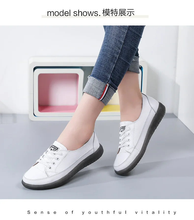 Genuine Leather Soft Sole Outdoor Summer Walking Vulcanized Shoes Women Jogging Sneakers Woman Flat Trainers Fitness Footwear