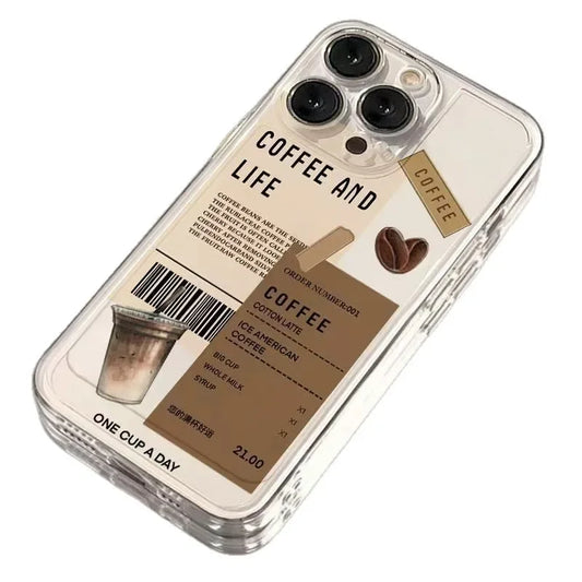 INS Hot Coffee Phone Cases For iPhone 16 15 14 13 12 11 Pro Max XR 8 7 Plus 13 12 Mini Soft Transparent Cover