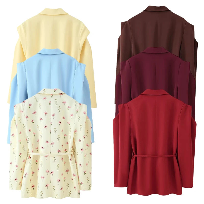 Womens Fashion Blazer Wide Shoulders Waist Tie Long Sleeve Blazer Stylish And Versatile Suitable For Workplace And Casual Wear