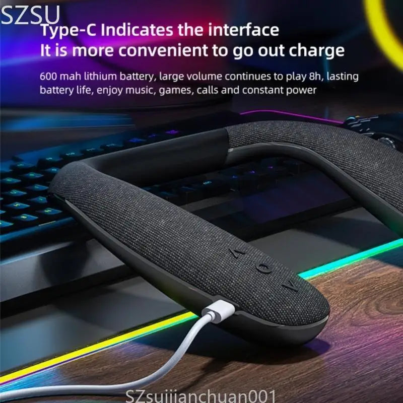 مكبر صوت 5.3 قابل للارتداء ومتوافق مع تقنية البلوتوث مع صوت محيطي ثلاثي الأبعاد وبطارية طويلة للاستخدام في المنزل والمكتب والاستخدام الخارجي