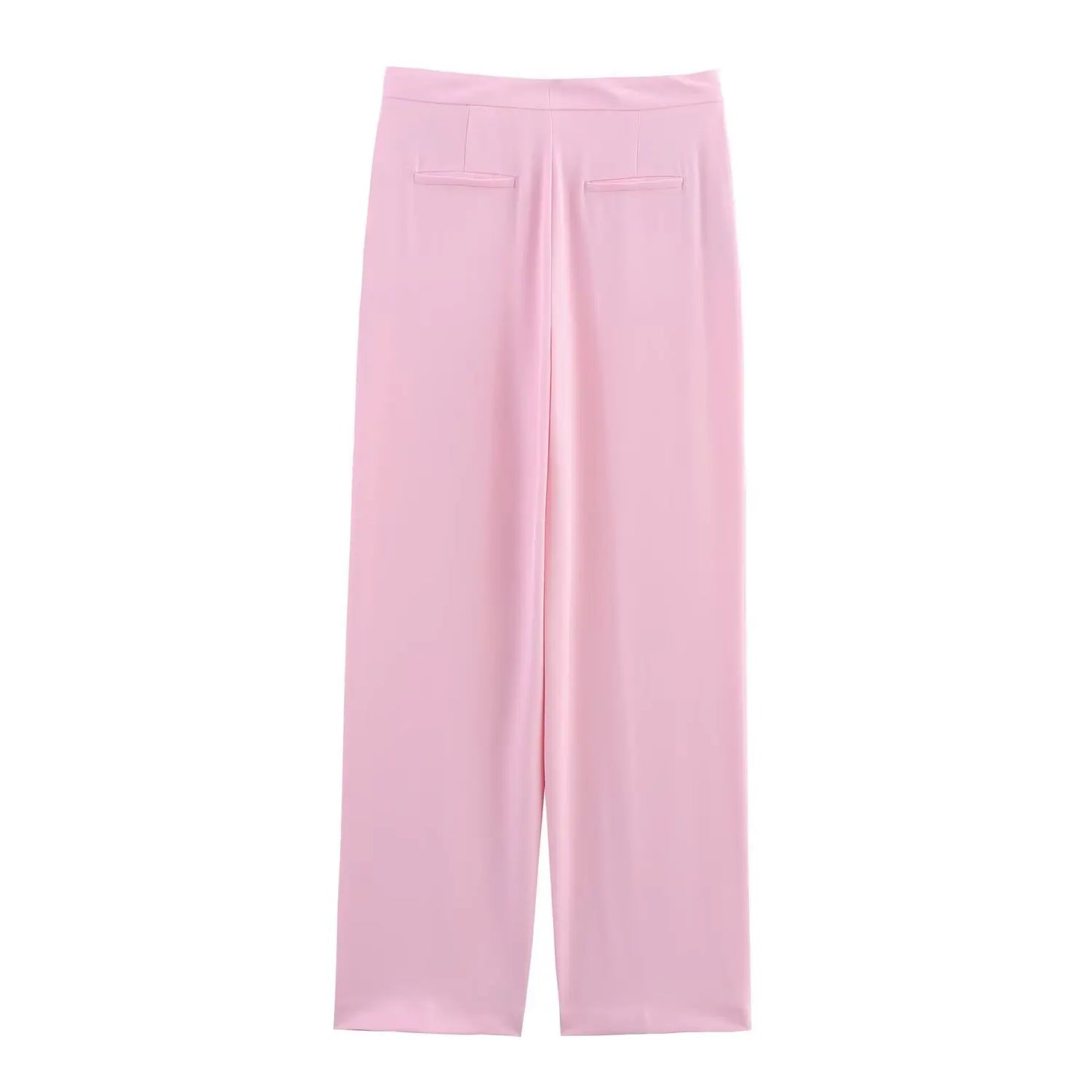 Women Fashion Pink Sets Turn-Down Collar Long Sleeves Single-Breasted Feather Blazer+High Waist Pocket Zipper Long Pants