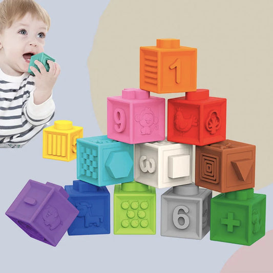 Montessori Baby Kids Toy Baby Blocks Touch Toys Soft Cubes For Children Building Blocks 3D Massage Rubber Vinyl Bath Squeeze Toy