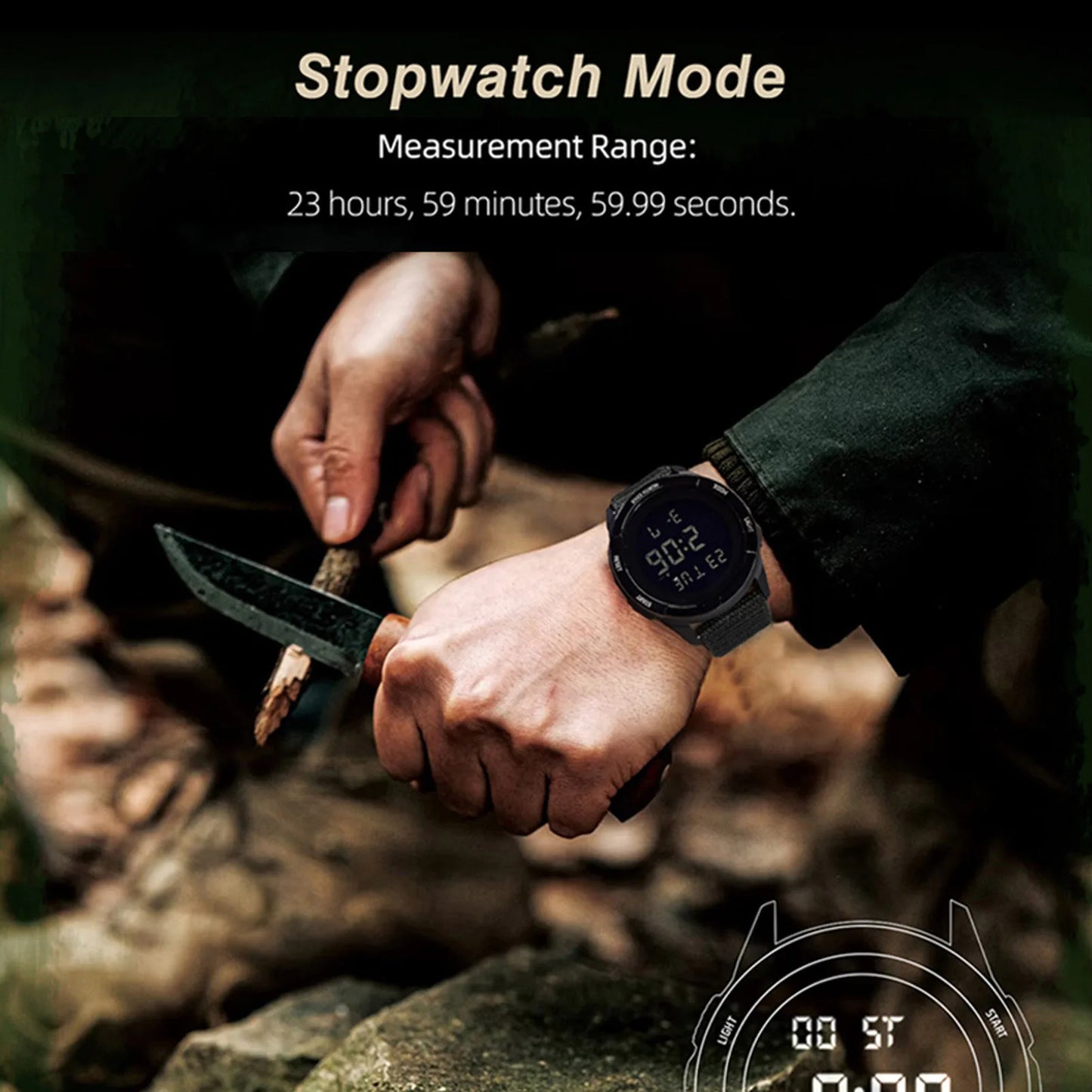 ساعة رياضية للأنشطة الخارجية مقاومة للمطر حتى عمق 50 مترًا، ساعات رياضية رقمية مزودة بإضاءة خلفية LED