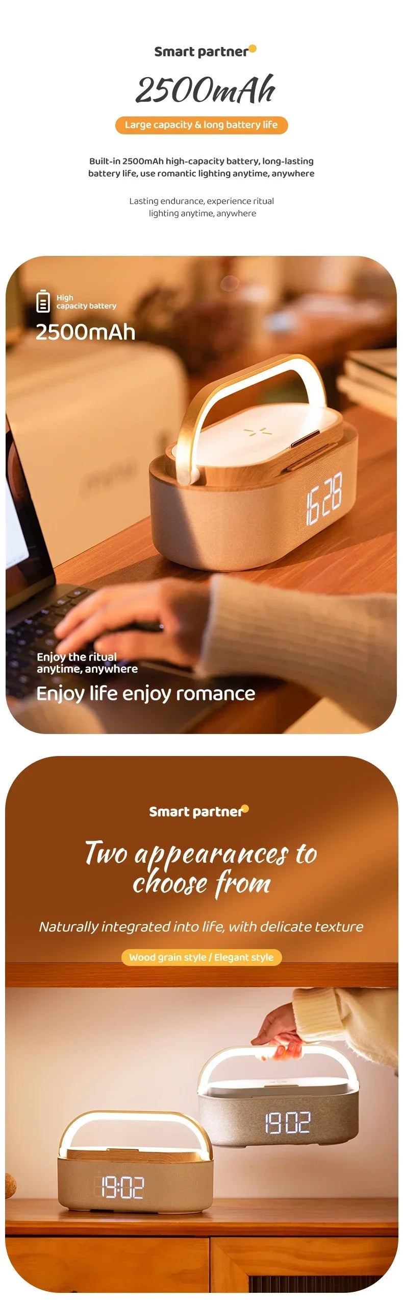 مكبر صوت بلوتوث 2500 مللي أمبير في الساعة يدعم الشحن اللاسلكي 15 وات وشاشة ساعة رقمية وساعة منبه بإضاءة ليلية وستيريو بلوتوث