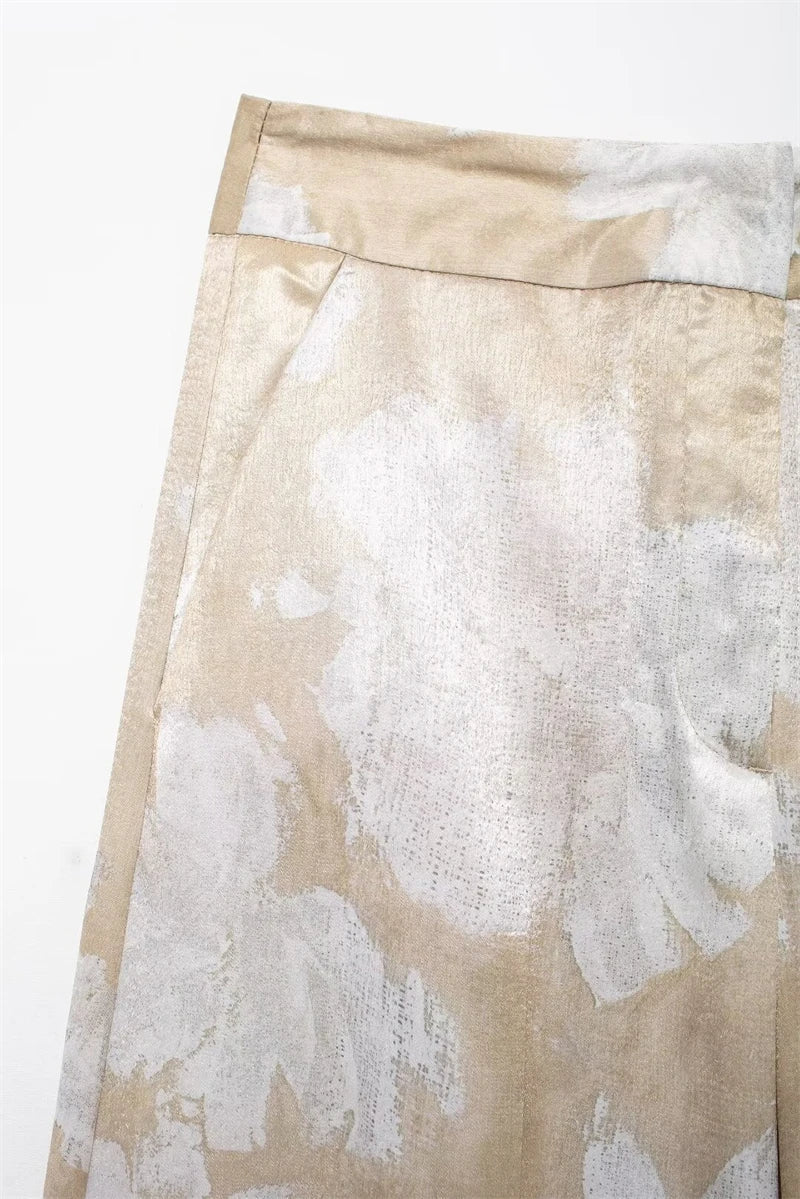 Women's Suit Spring-Summer 2024 New Fashionable Floral-Print Satin Shirt Printed Pants Elegant chic women's suit SwiftNest