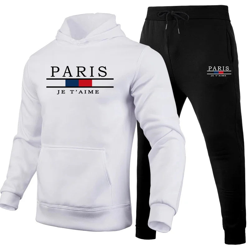 Men's outdoor sports set for autumn and winter: a two-piece hooded sweatshirt and sweatpants for fitness and casual jogging