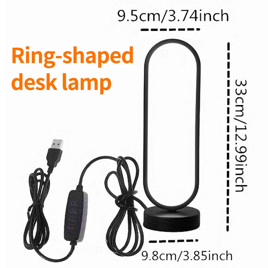 مصباح ليلي على شكل حلقة لغرفة النوم وغرفة المعيشة ومصباح سرير قابل للتعتيم بثلاثة ألوان ومصباح ليلي LED وإضاءة محيطة وطاولة بجانب السرير وملحقات الطاولة