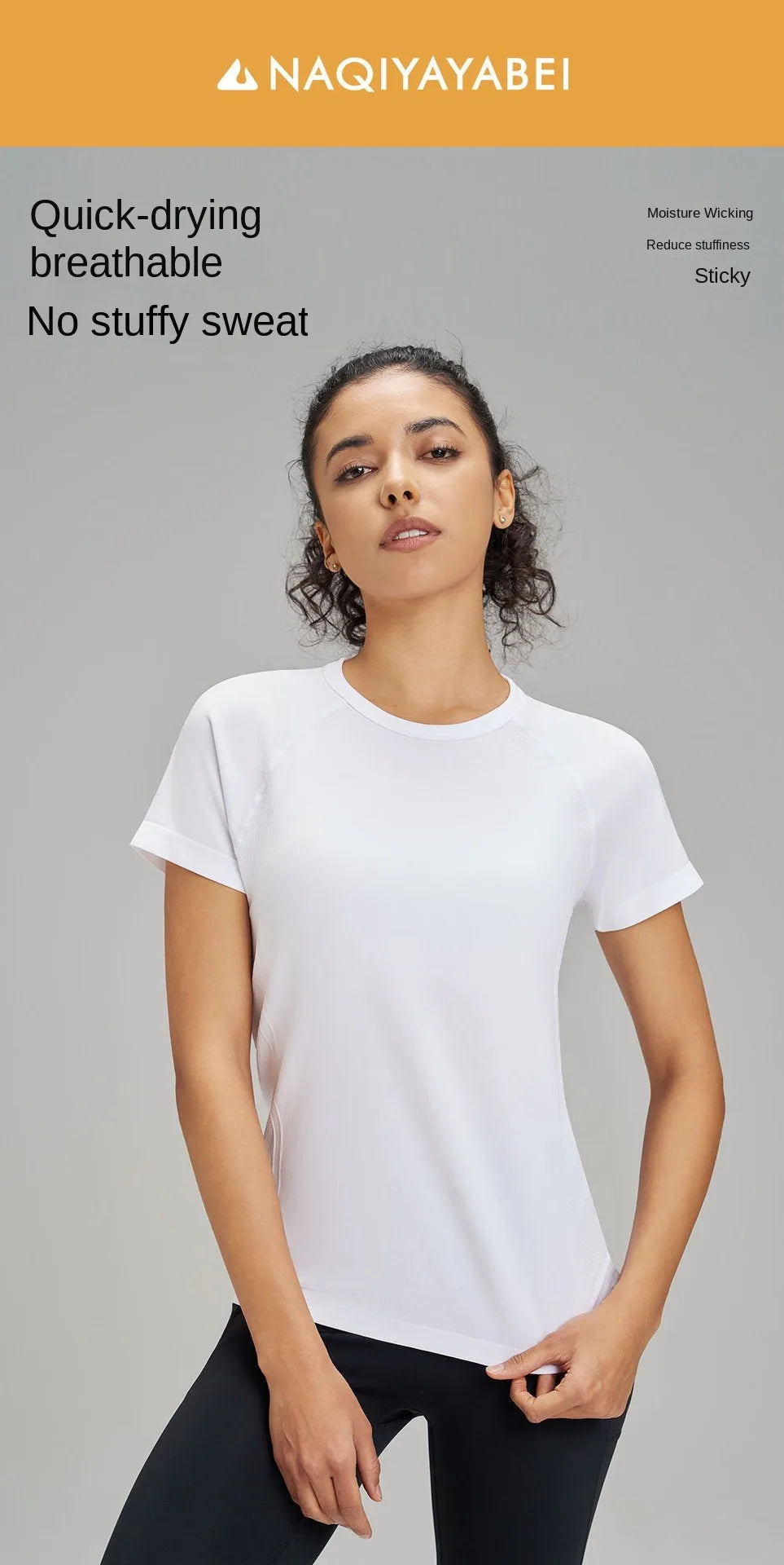 Outdoor yoga T-shirt, quick drying solid color sportswear, casual running, quick drying fitness training, short sleeved women