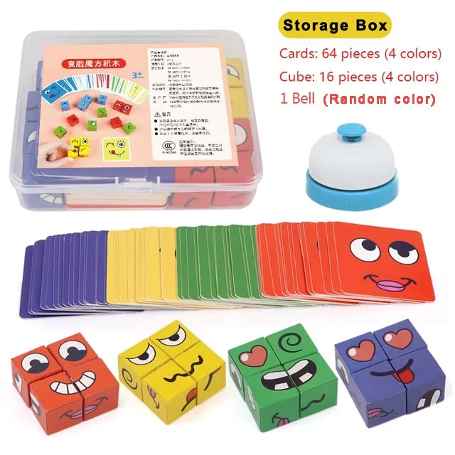 Kids Face Change Expression Puzzle Building Blocks Montessori Cube Table Game Toy Early Educational Toys for Boy s Children Gift