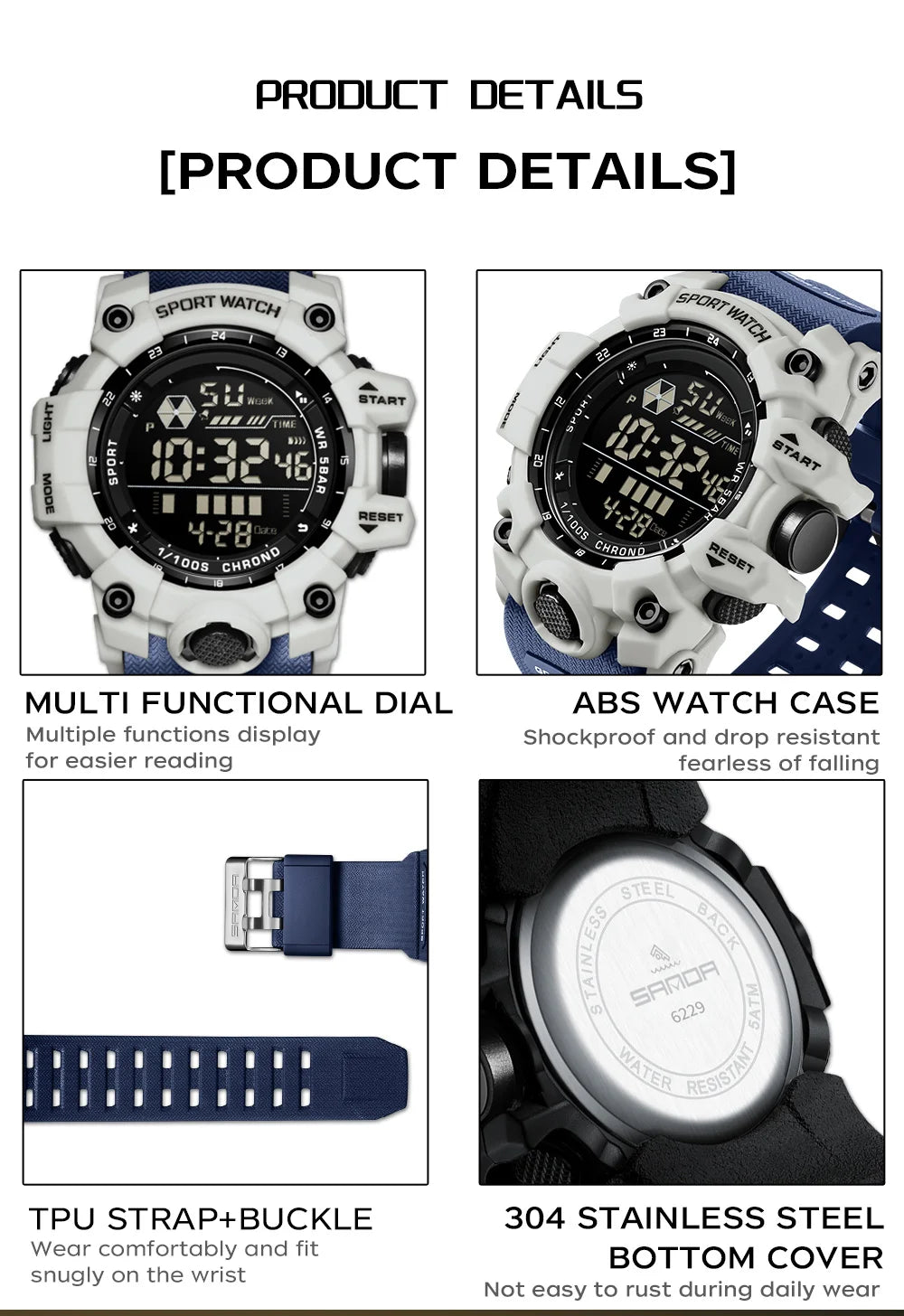 SANDA Outdoor Sports Men Watch Waterproof LED Analog Digital Show Multifunction Big Dial Electronic Wristwatch G style Male Cloc