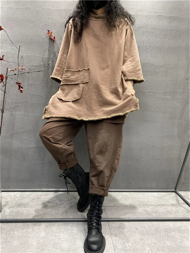 ملابس نسائية ملابس نسائية مبيعات مقاسات كبيرة أزياء الخريف النسائية مزاج الجوكر بأكمام طويلة قمم قديمة ريترو