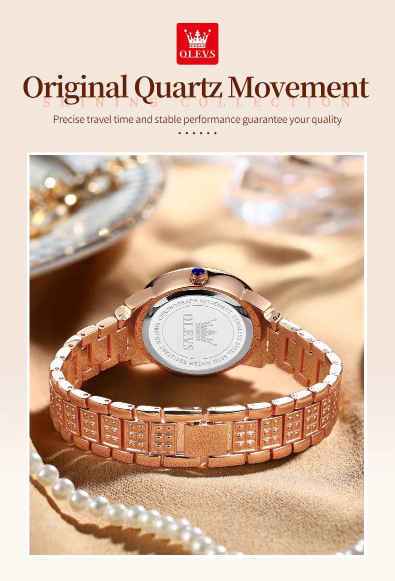 OLEVS 9943 Luxury Elegant Women's Watches Full Diamond Dial Waterproof Fashion Quartz Watch for Ladies Original Authentication SwiftNest