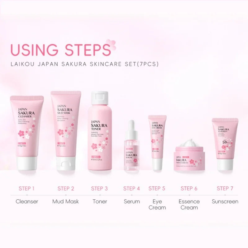 Sakura Skin Care Kit Hydrating Moisturizing Skin Care with Cleansing Pore Treatment and Sunscreen  Cosmetic  Skincare Korean