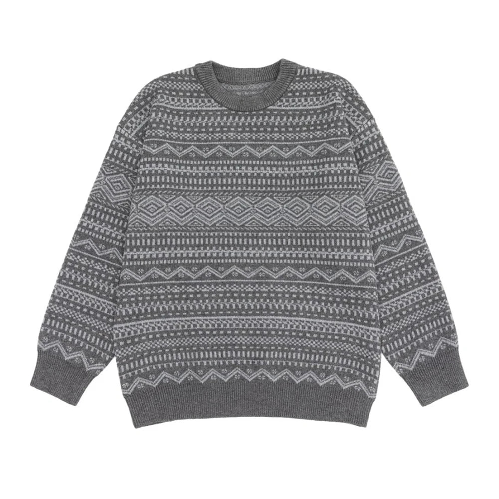 Fashion Men's Knitwear 2025 Autumn Winter New Season Lazy Fair Isle Contrast Retro Loose Crewneck Sweater Pullover