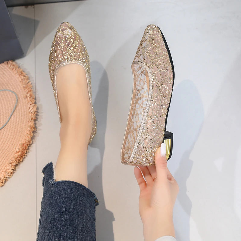 2024 Spring Summer Fashion New Casual Shallow Breathable High Heels Elegant Square Toe Thick Heel Mesh Women's Shoes NO:C1502