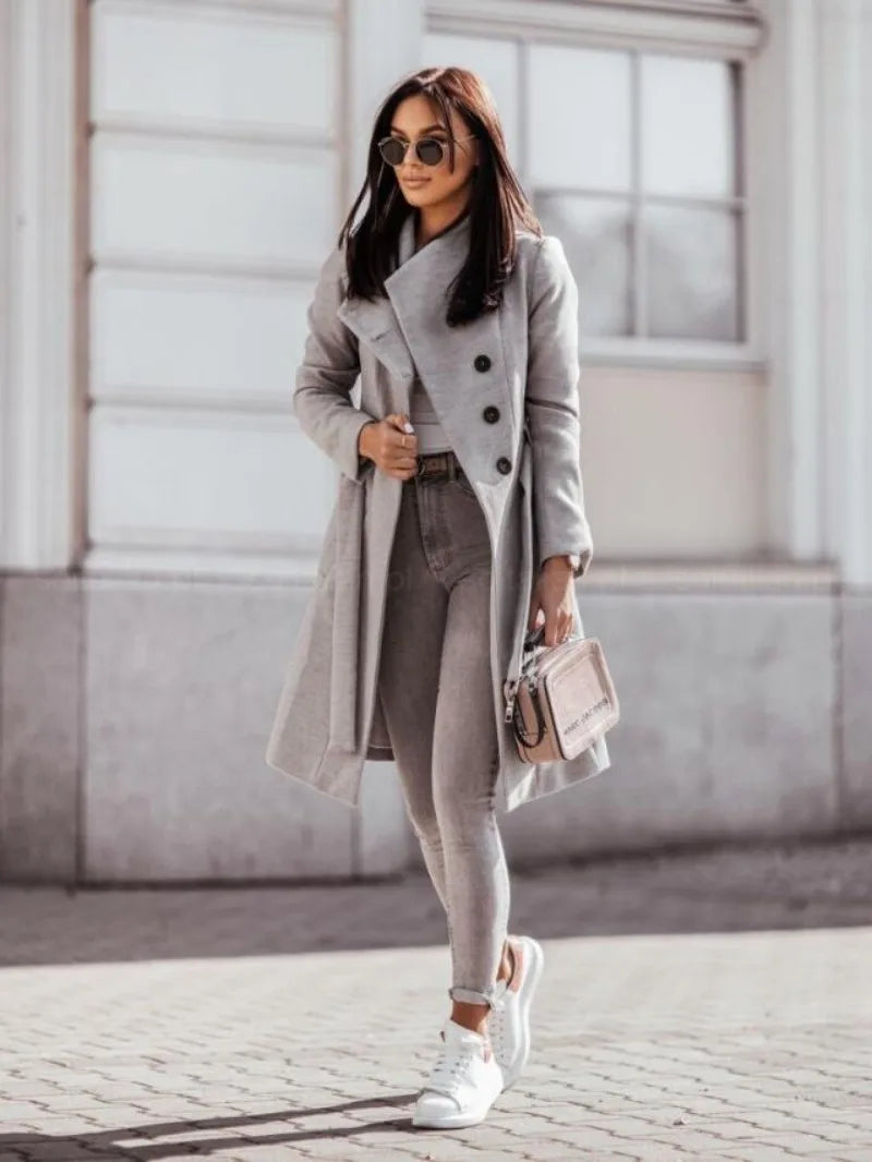 Women's Clothing Autumn and Winter New Fashion Commuter Solid Color Double-breasted Woolen Jacket