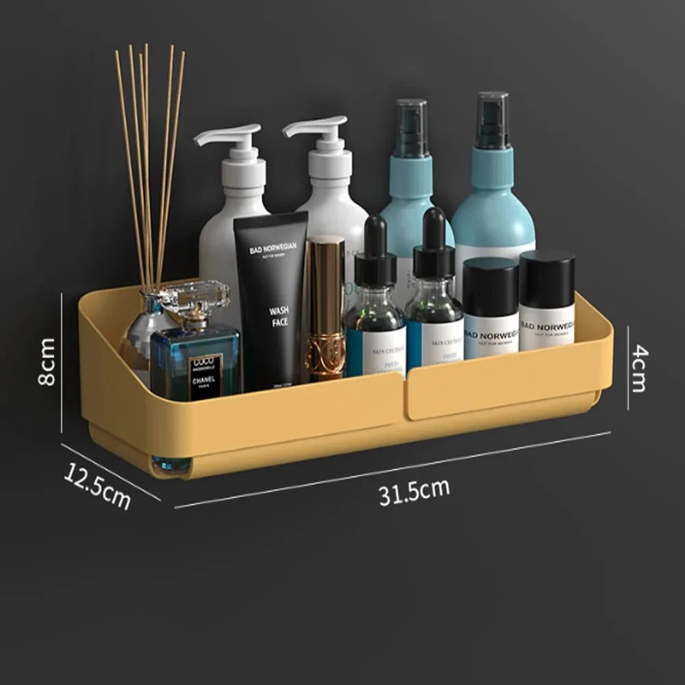 رف حمام مطبخ مريح، رف تخزين مستحضرات التجميل، منظم، رف دش، مستحضرات تجميل، رف شامبو، جدار، توابل، بدون حفر