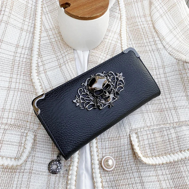 محافظ طويلة للنساء والرجال بتصميم علامة تجارية فاخرة شهيرة، محافظ على شكل جمجمة بانك للسيدات والفتيات، وجيب للنقود وحامل للبطاقات وحقيبة للهاتف