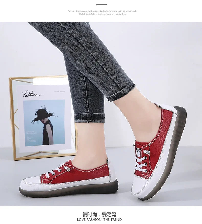 Genuine Leather Soft Sole Outdoor Summer Walking Vulcanized Shoes Women Jogging Sneakers Woman Flat Trainers Fitness Footwear