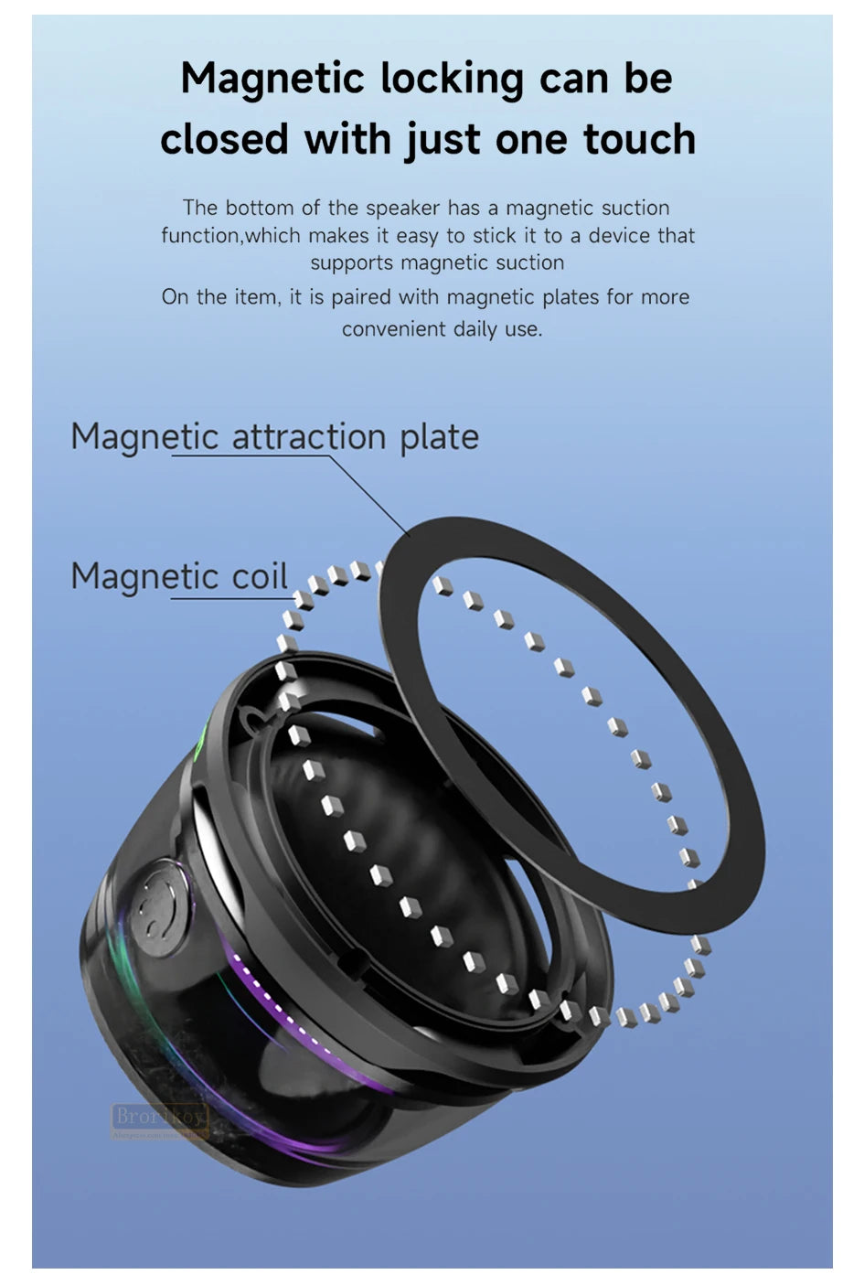 مكبر صوت صغير محمول بتقنية البلوتوث 5.3، مكبر صوت مغناطيسي صغير، صندوق صوت، تشغيل لمدة 7 ساعات، حامل هاتف للكمبيوتر الشخصي، شاومي، هواوي