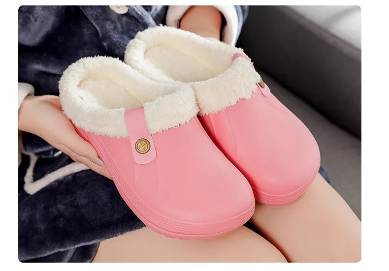 Waterproof Mule Clogs Men Slippers Winter Warm Unisex Fur Slippers House Room Slippers Trend Indoor Floor Shoes Slides For Women