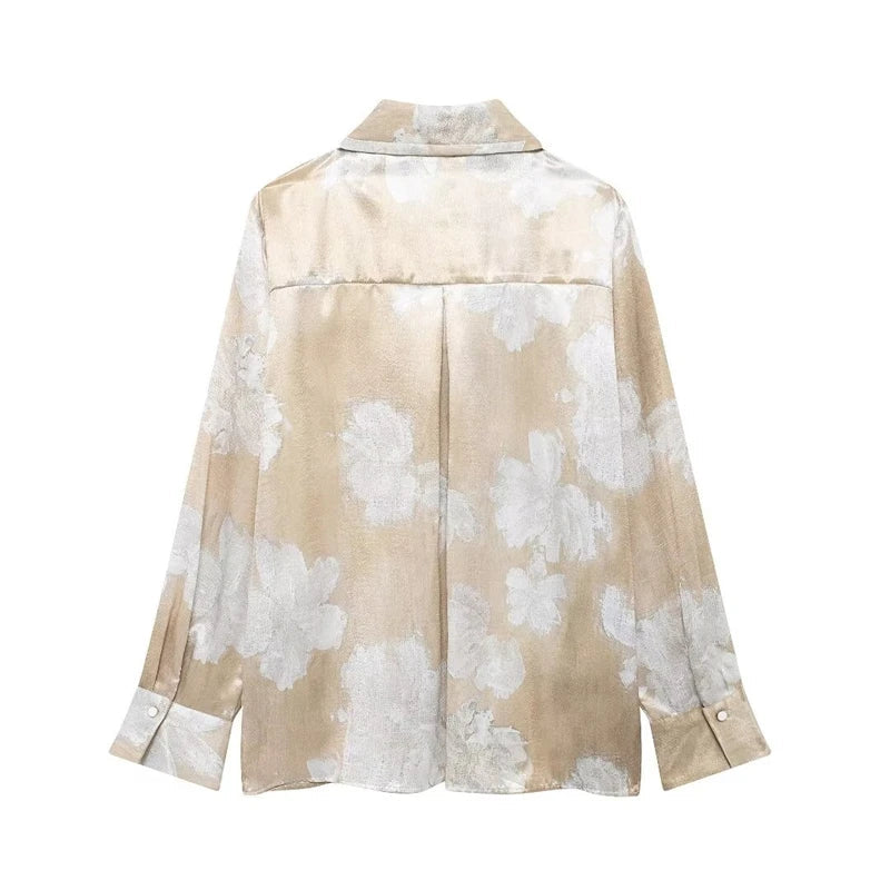 Women's Suit Spring-Summer 2024 New Fashionable Floral-Print Satin Shirt Printed Pants Elegant chic women's suit SwiftNest