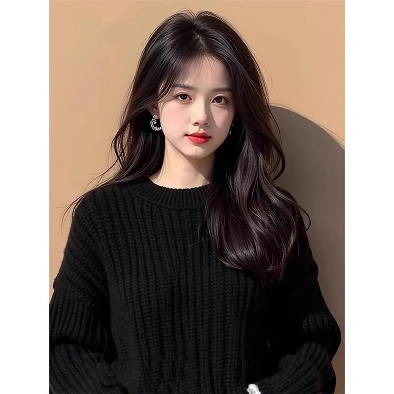 Women's Clothing Fashion Sweet Splicing Fake Two Sweaters Autumn Winter New Elegant Solid Folds Side Sweaters Lady O-neck Tops