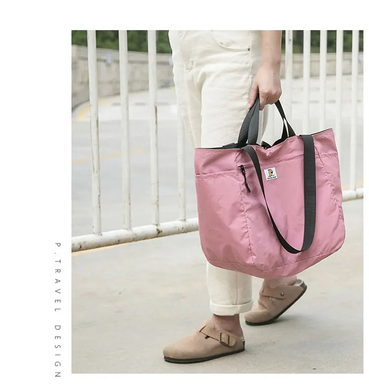 Reversible Travel Tote Bag Large Capacity Foldable Carry On Duffle Bag Canvas Shoulder Luggage Packing Bag for Women Men