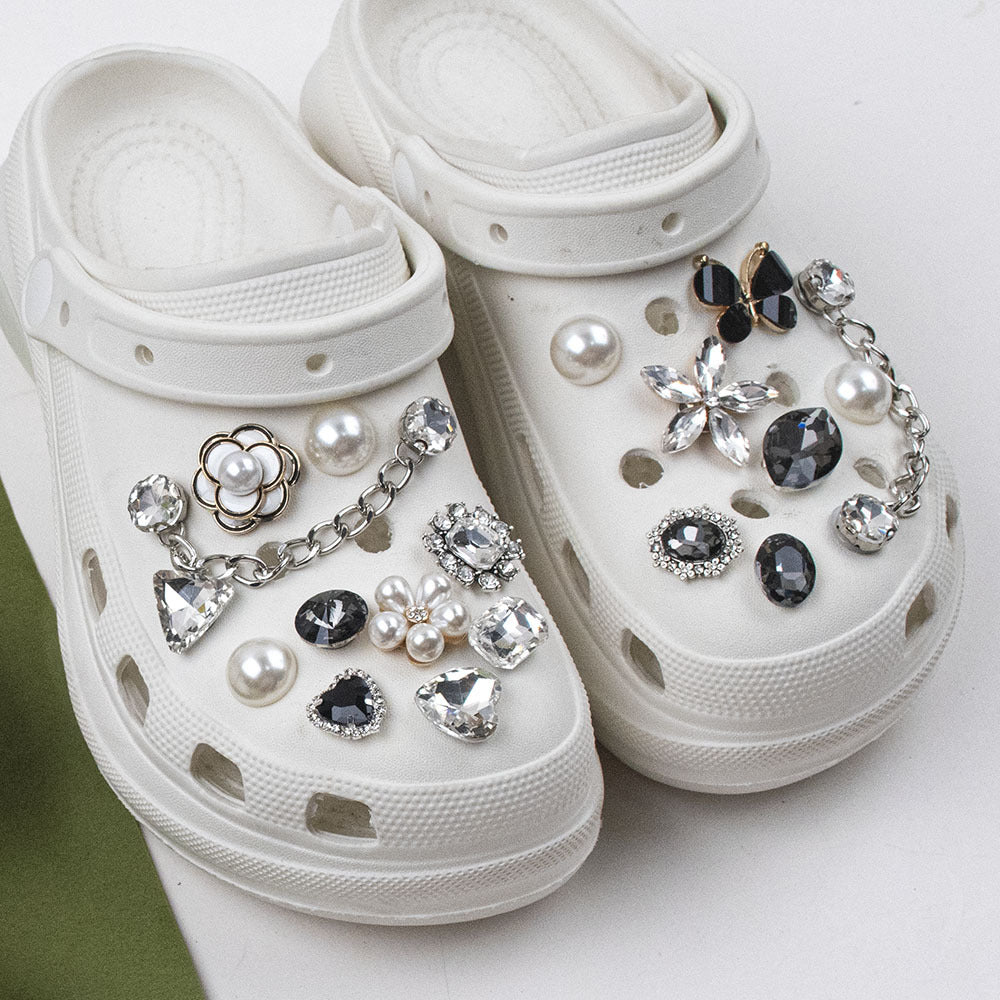 Shoe Charms DIY Rhinestone Rivet Pearl Decoration Buckle for Hole Shoe Charm Accessories Kids Party Woman Girls Gift