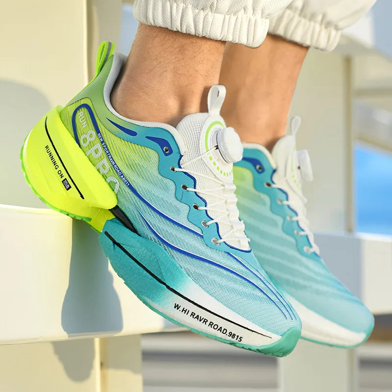 Male Sneakers Stylish Rotating Buckle Running Shoes Color Block Comfortable Non-slip Sporty Footwears Plus Size Men Shoes Mesh