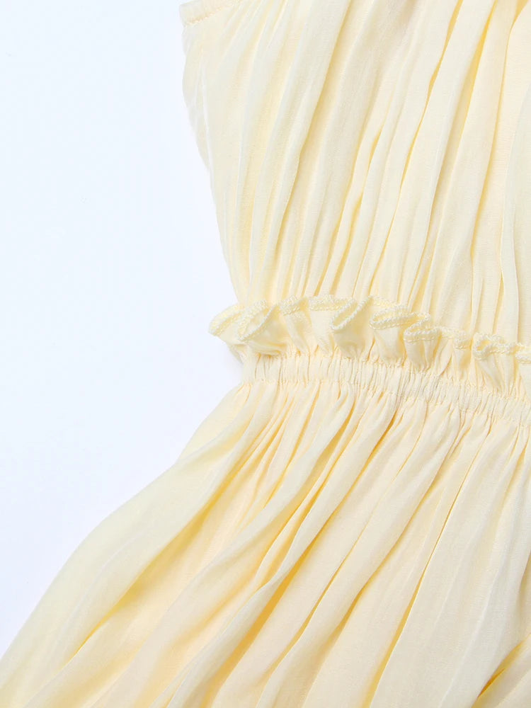 TWOTWINSTYLE Minimalist Dresses For Women V Neck Cloak Sleeve High Waist Ruffles Irregular Summer Dress Female Fashion Clothing