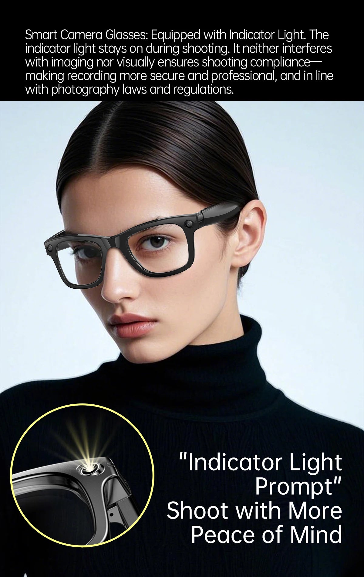 AI Smart Glasses 5 Million Pixels Recording Videos Photo Recognition Answer Translation 290mAh IP66 Waterproof Bluetooth Glasses