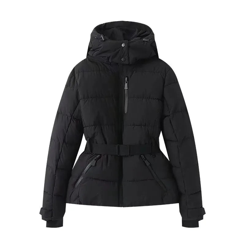 2025 New Women'S Fashion Waist With Belt Hooded Down Cotton Jacket Commuting Warm Windproof Jacket More Comfortable To Wear