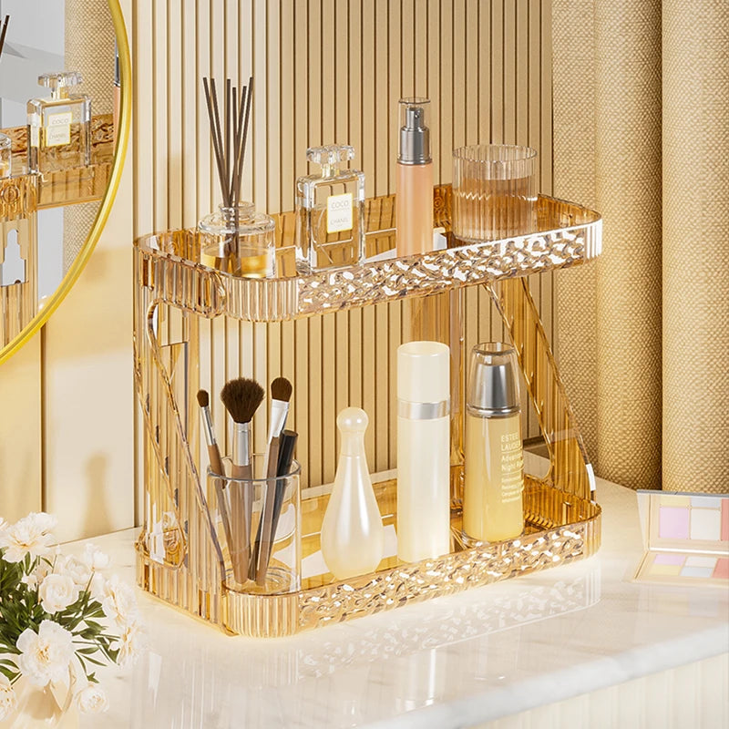 Bathroom Double Layer Cosmetics Storage Rack Toilet Hangable Cosmetic Storage Shelf Washstand Desktop Skincare Storage Organizer