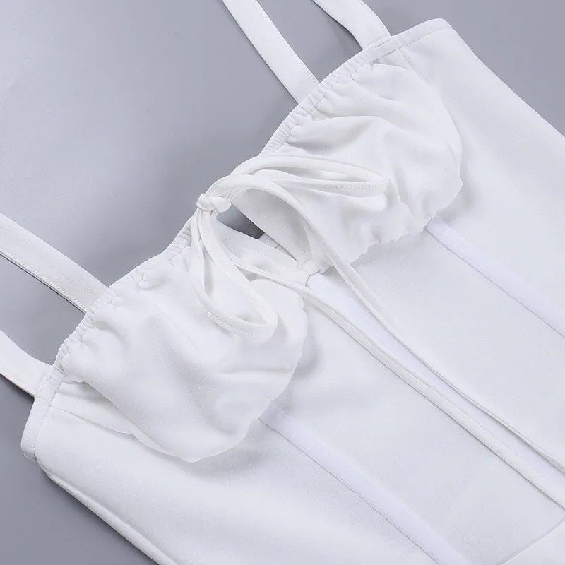 2025 New Summer Fashion French Style Elegant Casual Tied Waist-fitted Slim Dress Women Foreign Trade Sleeveless Side Slit Dress