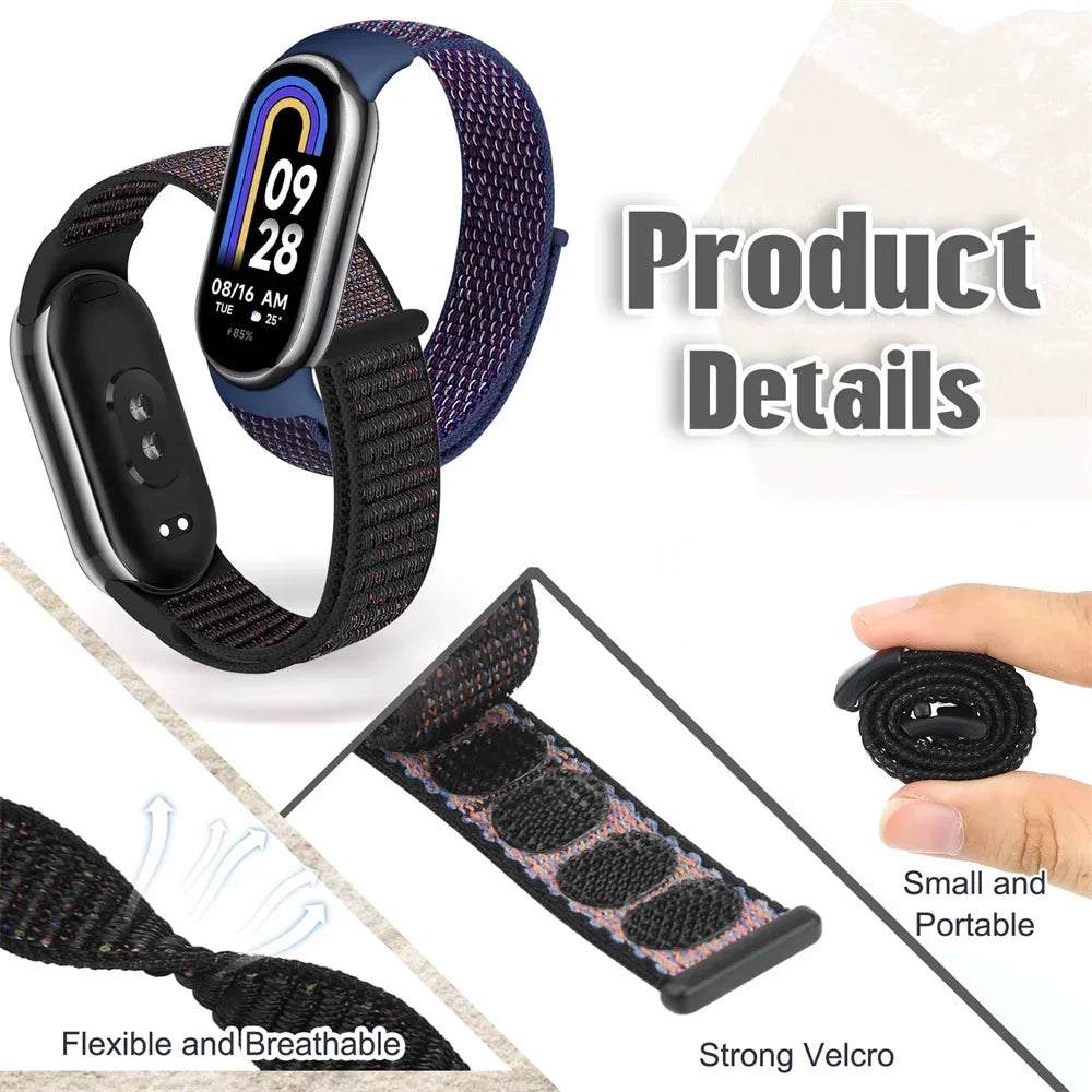 Nylon Loop Sports Strap for Xiaomi Mi Band 9 NFC SmartWatch Wristband Replacement Correa Mi band 9-8 Bracelet Belt Accessories