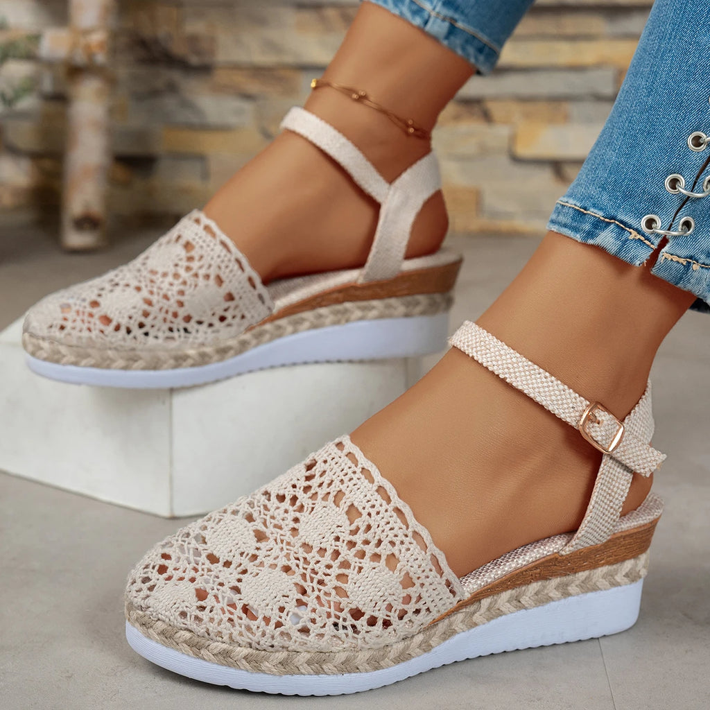 Women Sandals Summer New Fashion Canvas Wedge Sandals Casual Espadrilles Fashion Elegant Platform Woman Sandals