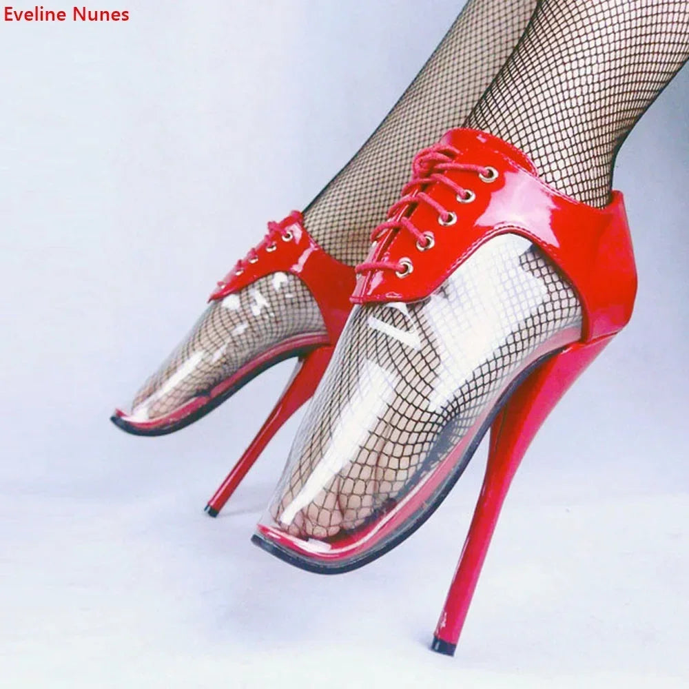 Red Ballet Sexy Pumps 2024 Solid Round Toe Super Heel Stiletto Cross Strap Patent Leather Performance 36-46 Size Shoes For Women